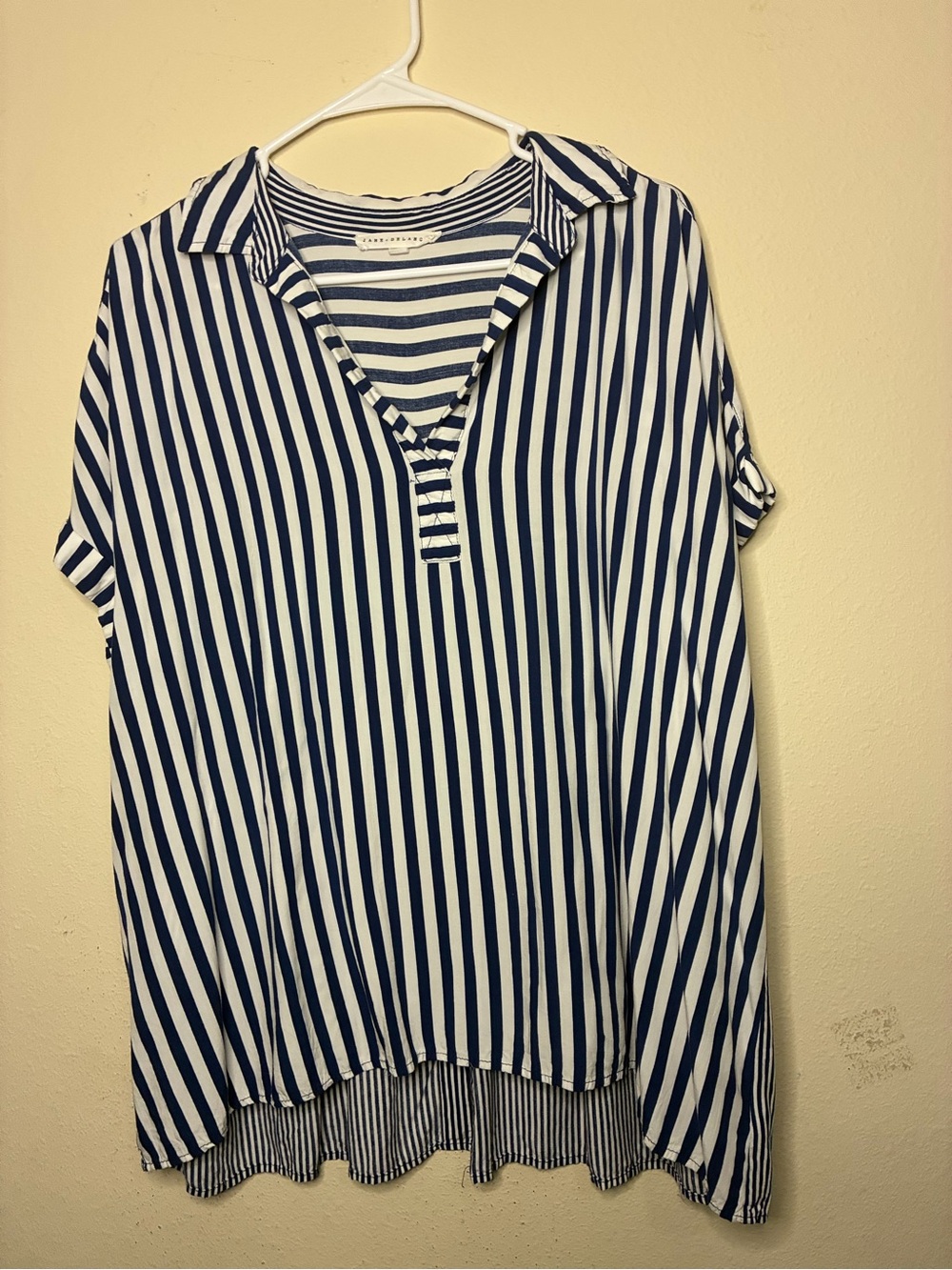 Jane & Delancey 1X Women's Plus Size Striped Navy White Top Blouse Tunic